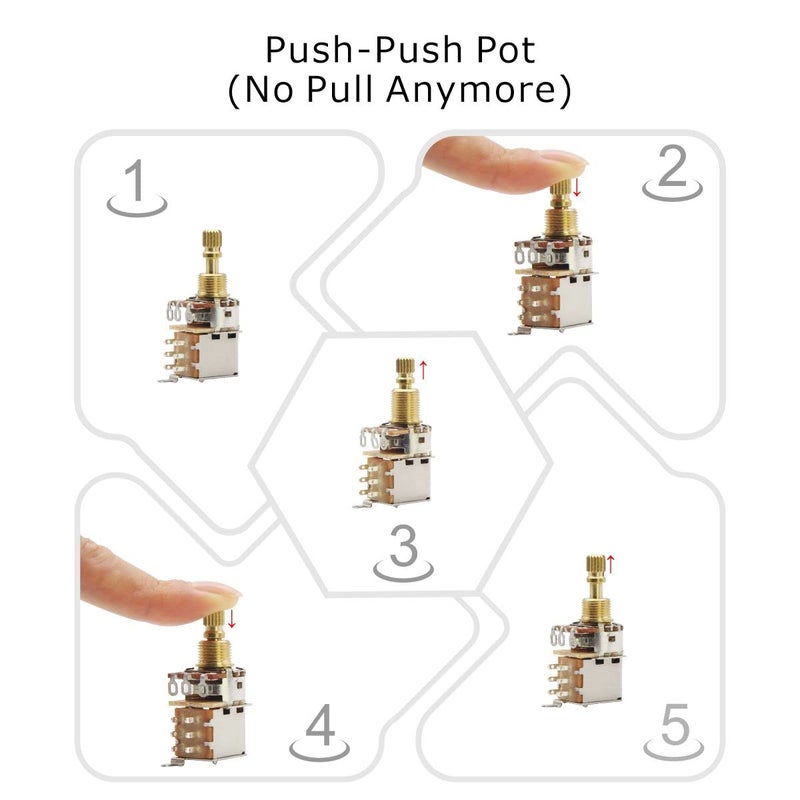 FLEOR 2pcs B250K Push Push Guitar Pots Short Copper Split Shaft Linear Taper Potentiometers - Image 4